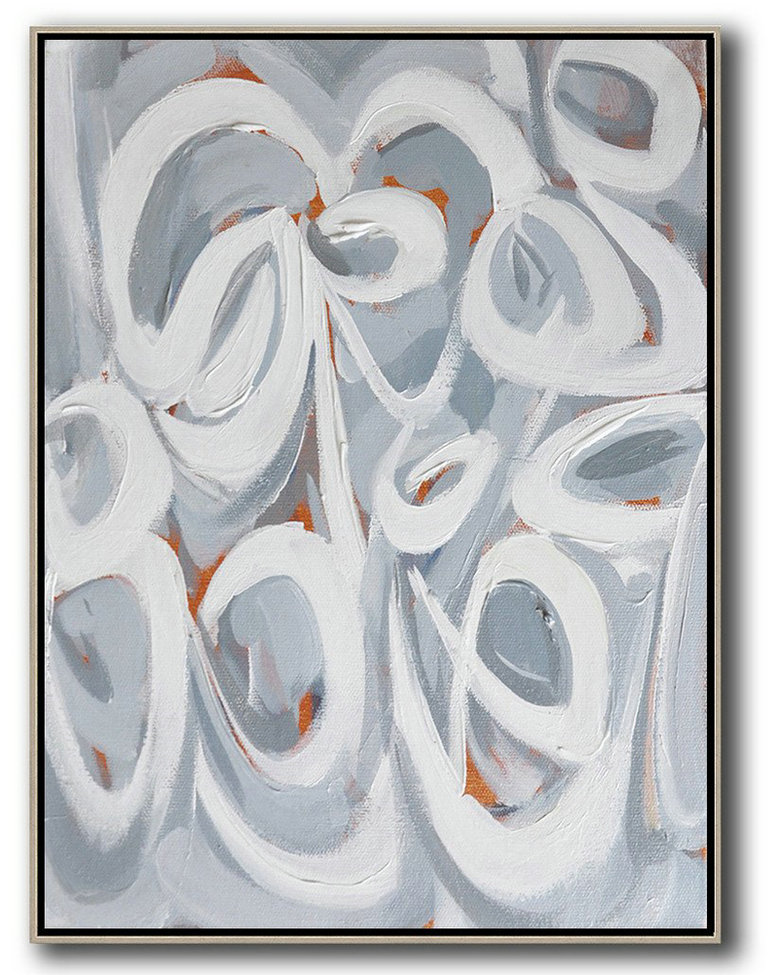 Oversized Canvas Art,Vertical Contemporary Art,Abstract Art Decor,Contemporary Painting,White,Grey,Orange.etc